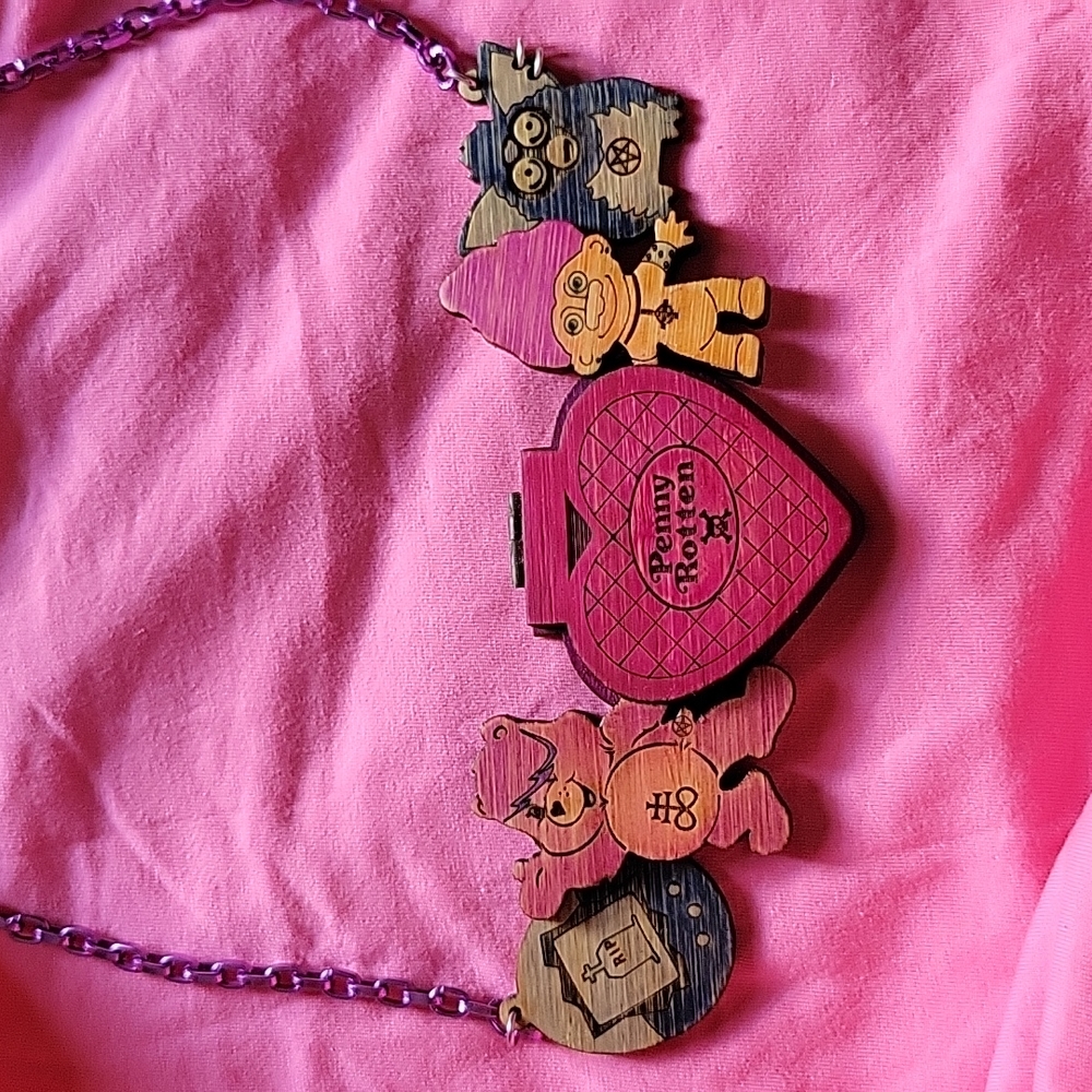 90s toys goth wooden necklace